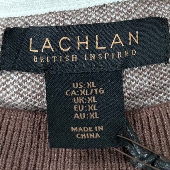 Lachlan British Inspired Brown Tan Crew Neck Long Sleeve Tweed Sweater Size XL - Picture 7 of 8